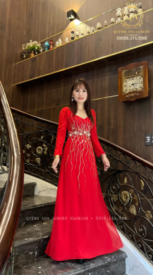 Dạ Hội Áo Dài Bà Sui Đỏ Trung Niên Cao Cấp Đẹp Nhất Tuổi 50
