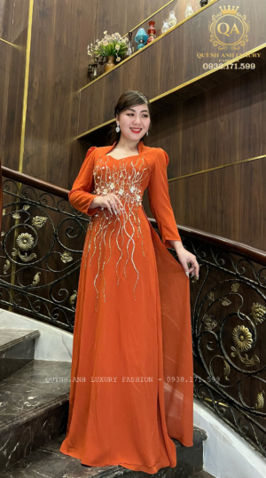 Dạ Hội Áo Dài Bà Sui Cam Trung Niên Cao Cấp Đẹp Nhất Tuổi 50
