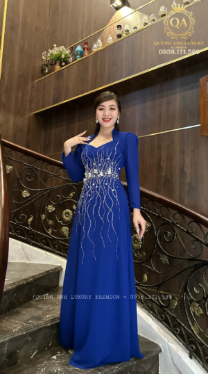 Dạ Hội Áo Dài Bà Sui Xanh Côban Trung Niên Cao Cấp Đẹp Nhất Tuổi 50