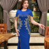 Đầm Body Dạ Hội Xanh Côban Xẻ Tà Dáng Tay Choàng Đính Đá Sang Trọng Serena Dress