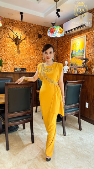 Đầm Dạ Hội Tay Cánh Tiên Vàng Đính Đá Sang Trọng Farrah Dress