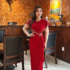 Đầm Dạ Hội Dáng Dài Đỏ Cổ Tròn Kết Ngọc Trai Lily Dress