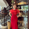 Đầm Body Đỏ Cổ Tròn Phối Voan Lunar Dress