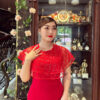 Đầm Body Đỏ Cổ Tròn Phối Voan Lunar Dress