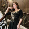 Đầm Xoè Dạ Hội Đen Kết Hoa Kelly Dress