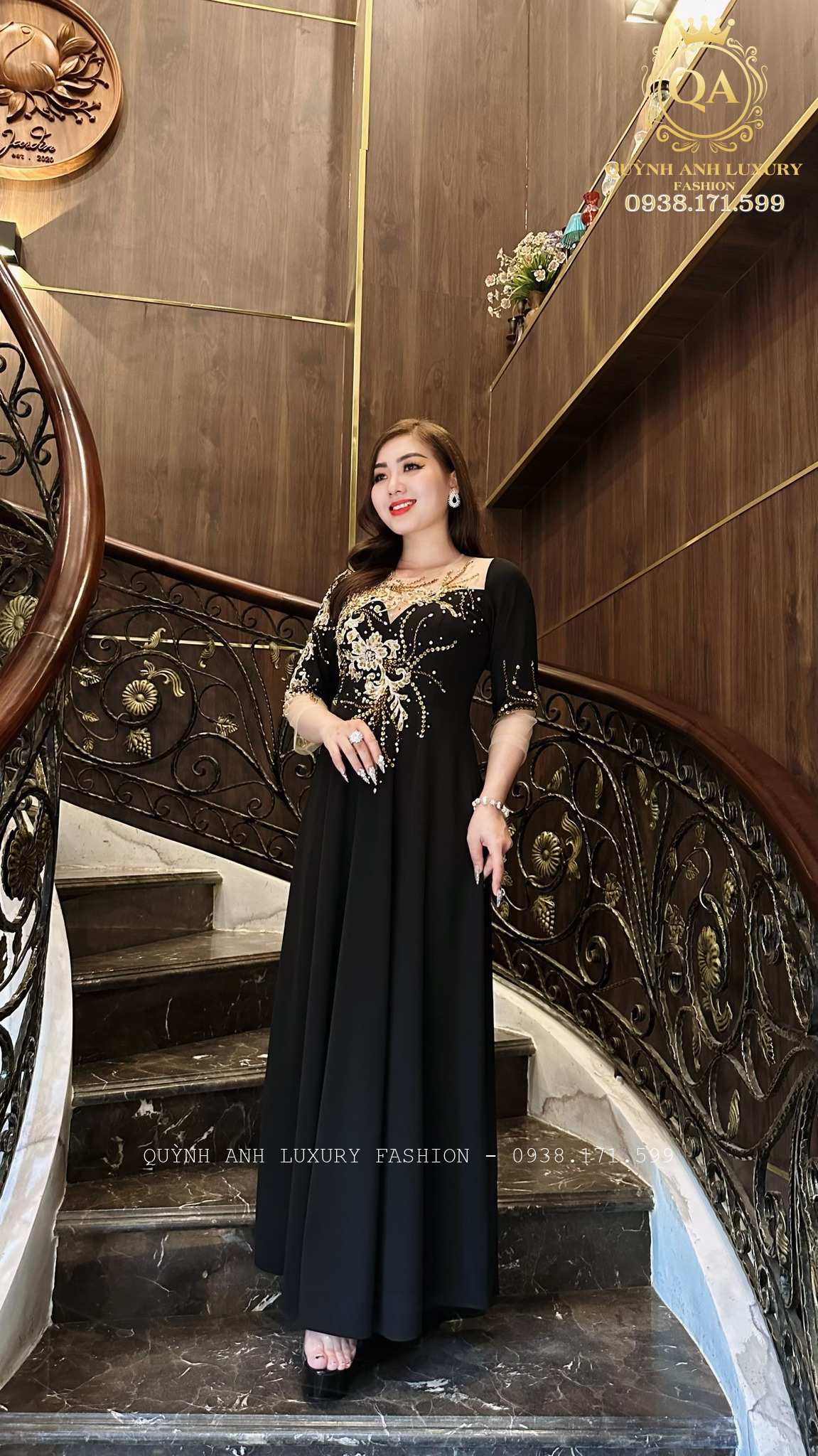 Đầm Xoè Dạ Hội Đen Kết Hoa Kelly Dress