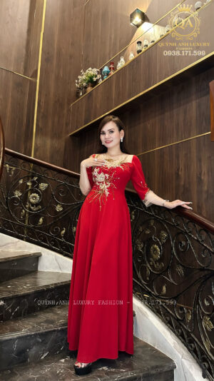 Đầm Xoè Dạ Hội Đỏ Kết Hoa Kelly Dress