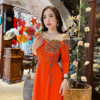 Áo Dài Truyền Thống Thiết Kế Đính Đá Pha Lê Kiểu Hoa Màu Cam Eser Dress