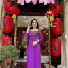 Áo Dài Truyền Thống Thiết Kế Đính Đá Pha Lê Kiểu Hoa Màu Tím Eser Dress