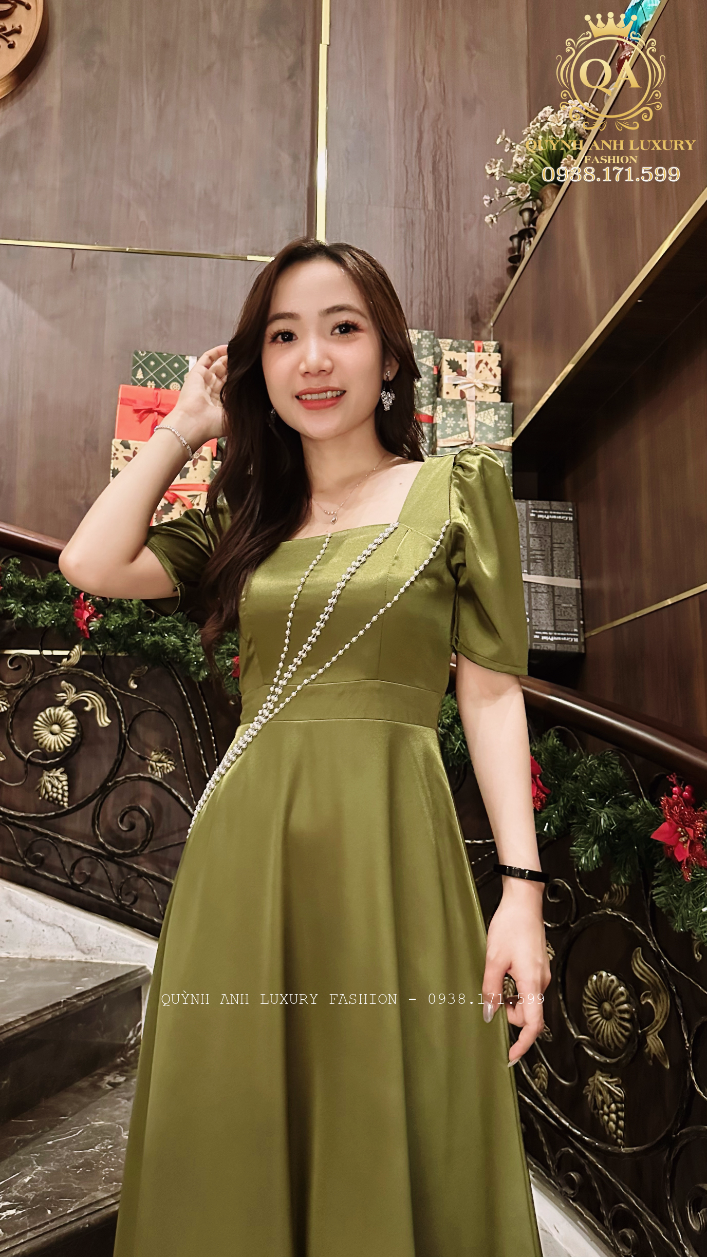 Váy Dạ Hội Lụa Phi Cao Cấp Màu Xanh Cốm Quyến Rũ Sang Trọng Zoe Dress-1