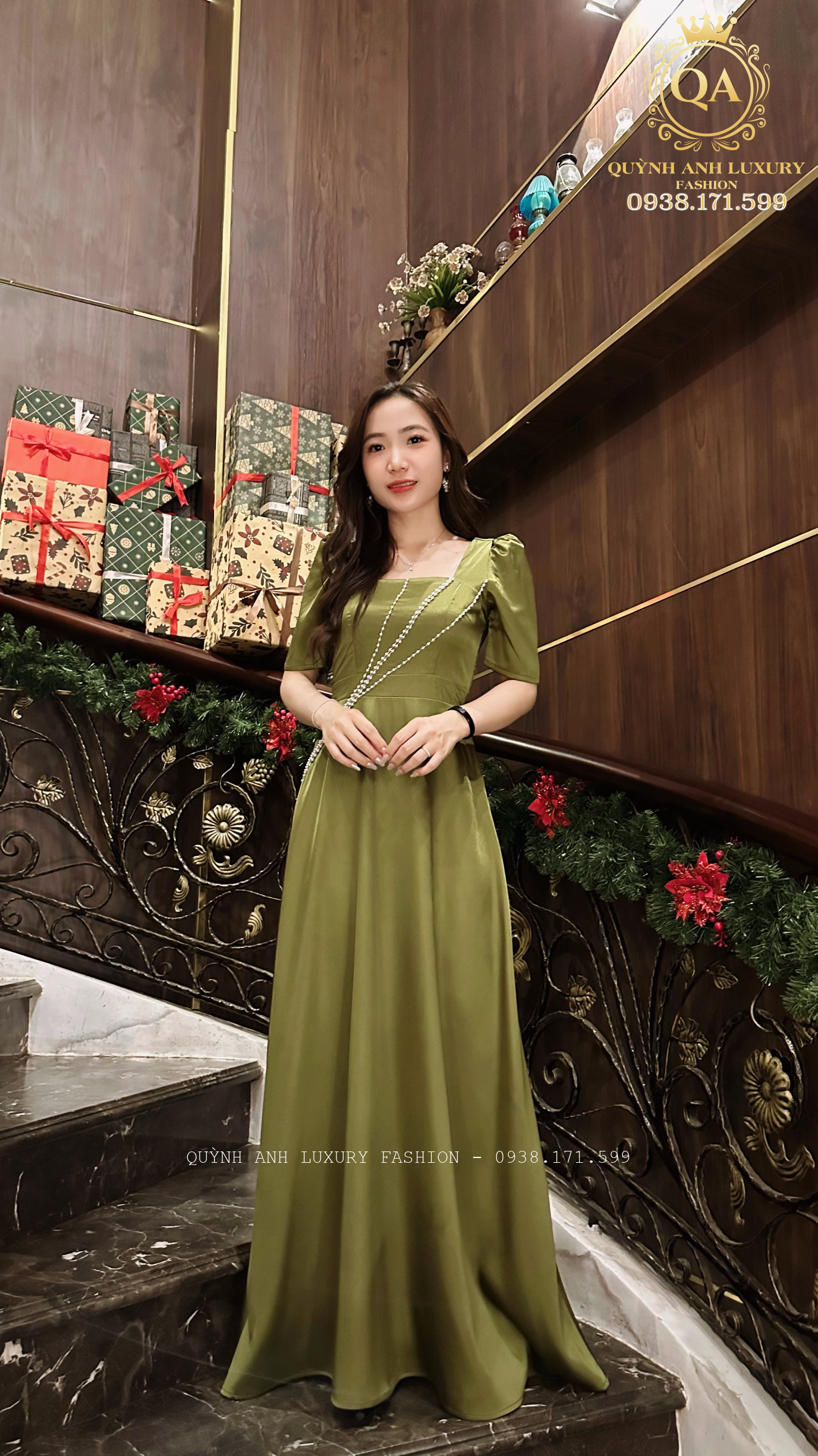 Váy Dạ Hội Lụa Phi Cao Cấp Màu Xanh Cốm Quyến Rũ Sang Trọng Zoe Dress-3