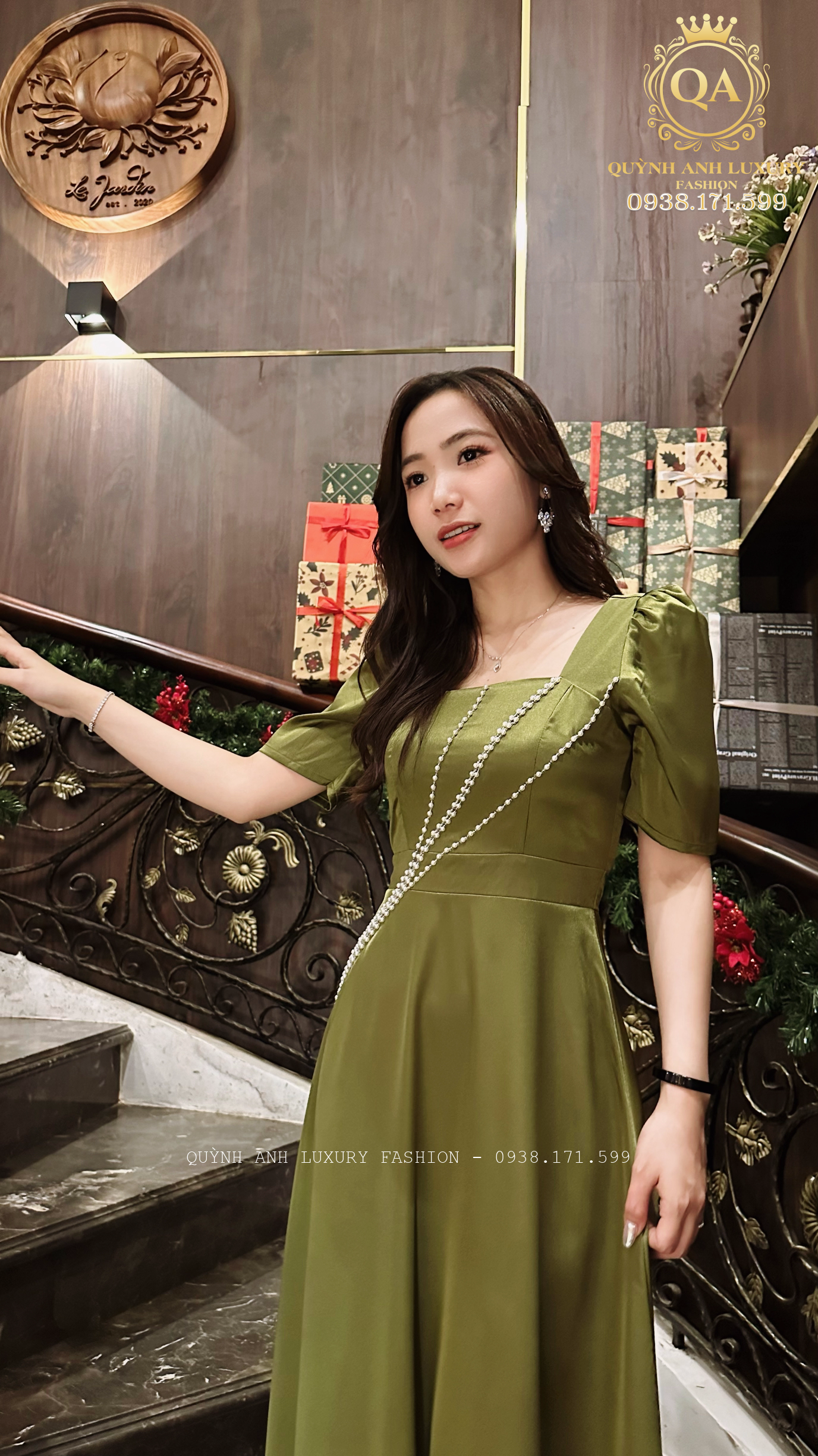 Váy Dạ Hội Lụa Phi Cao Cấp Màu Xanh Cốm Quyến Rũ Sang Trọng Zoe Dress-4