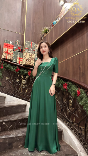 Váy Dạ Hội Lụa Phi Cao Cấp Màu Xanh Lá Quyến Rũ Sang Trọng Zoe Dress